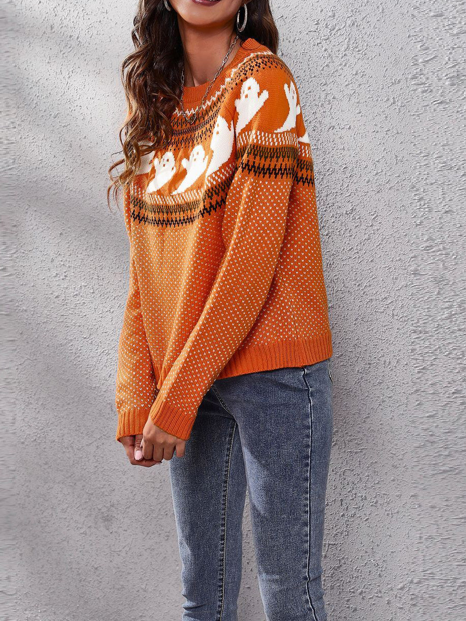 Halloween Ghost Retro Polka Dot Langarmpullover