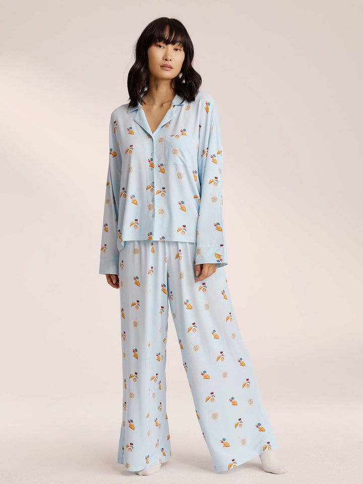 Conjunto de pijama com estampa de comida - Azul