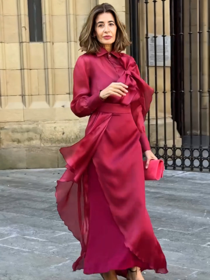 Red Satin Flowing Skirt Set