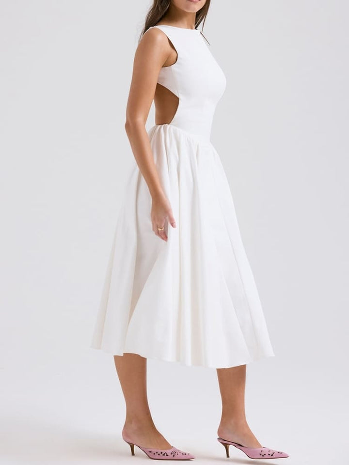 Biała sukienka midi z diagonalu