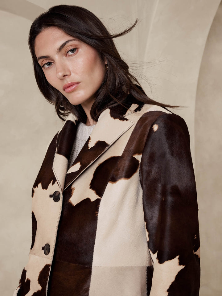 Cow Pattern Faux Leather Coat