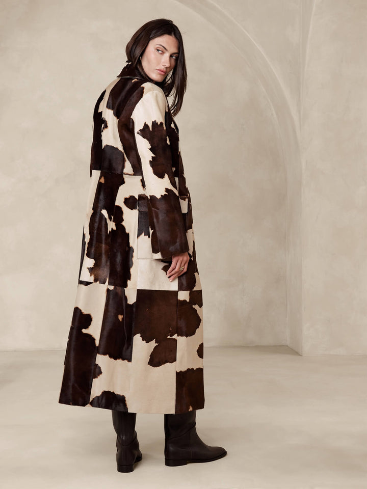 Cow Pattern Faux Leather Coat