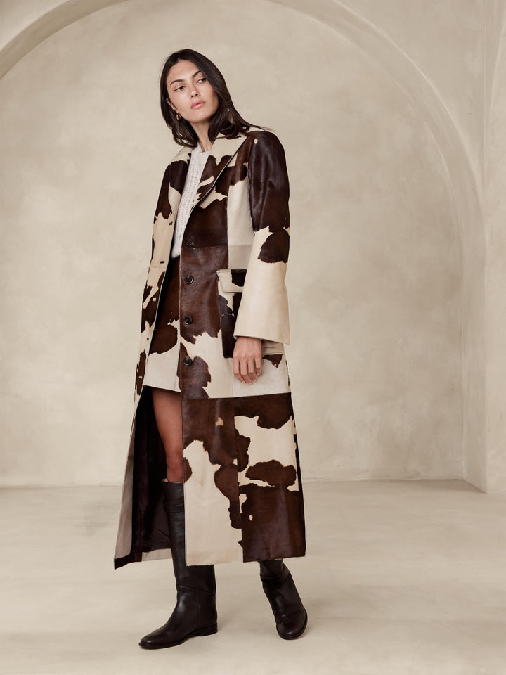 Cow Pattern Faux Leather Coat