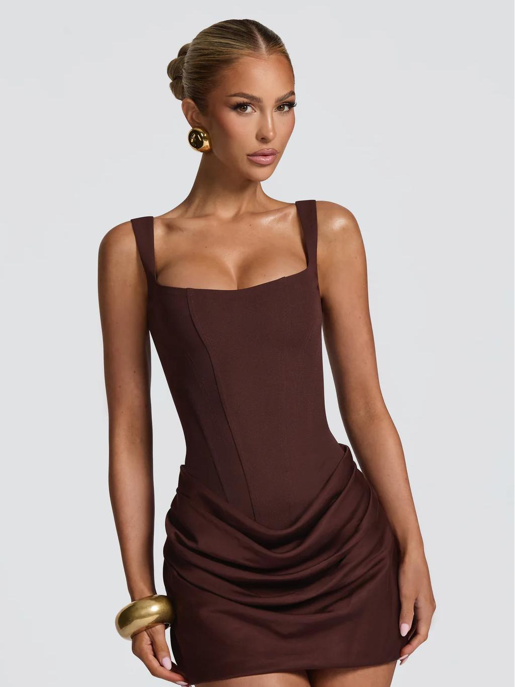Ruched Corset Lace-Up Back Mini Dress
