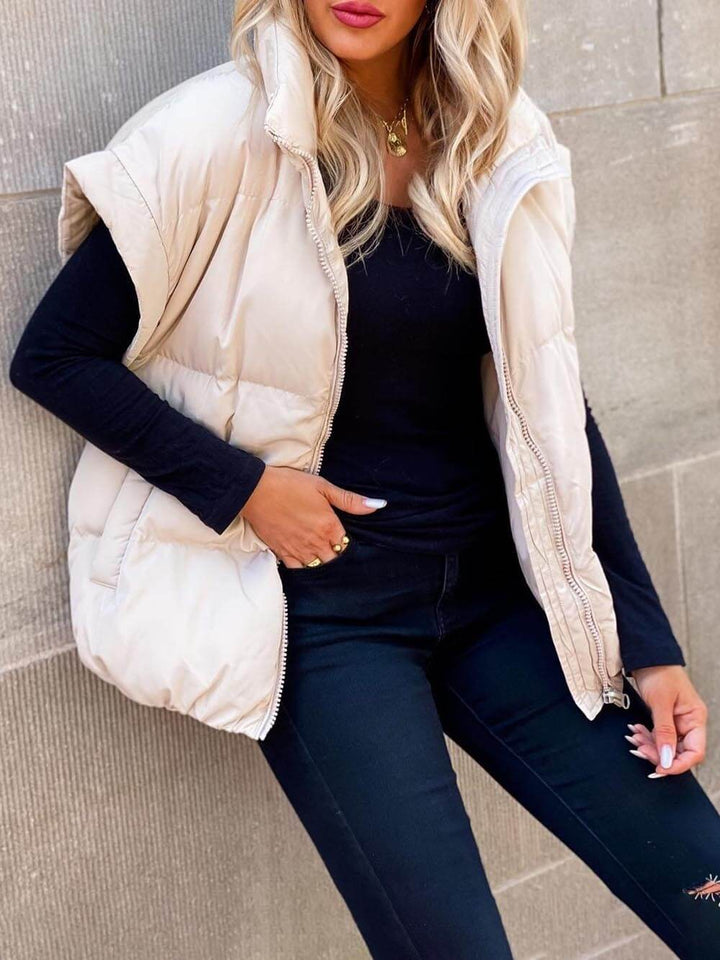 Veste de gilet en coton avec poche à fermeture éclair et col montant à la mode