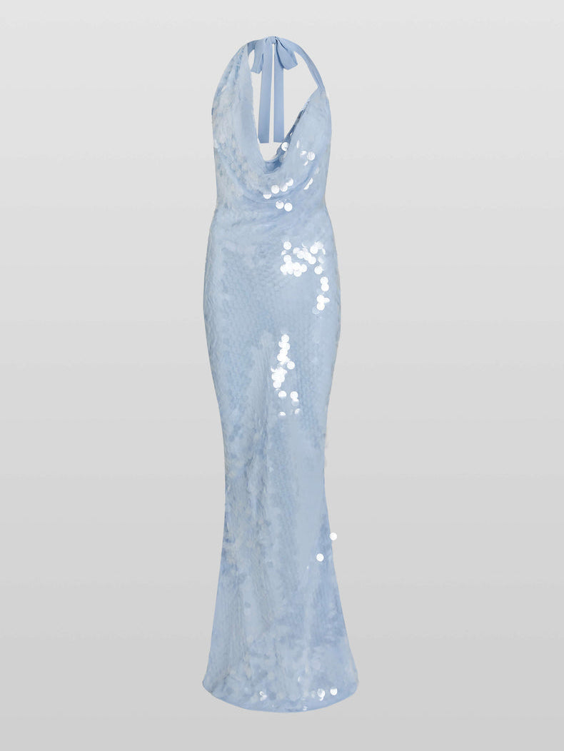 Elegant And Sexy Halterneck Sequined Fishtail Maxi Dress