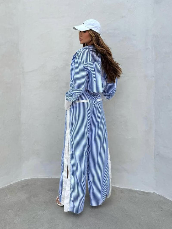 Chic Striped Lounge Pants Set