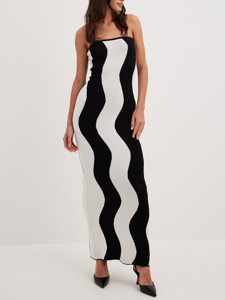 Bølget stripete Kontrast Bandeau Midi-kjole