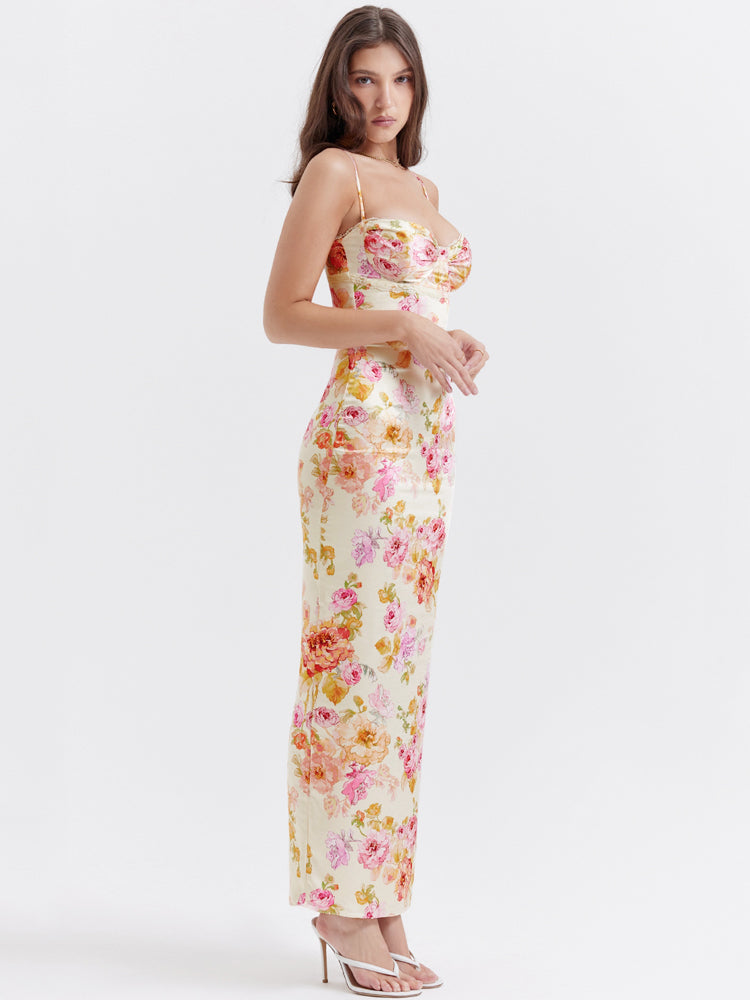 Robe longue fleurie ivoire