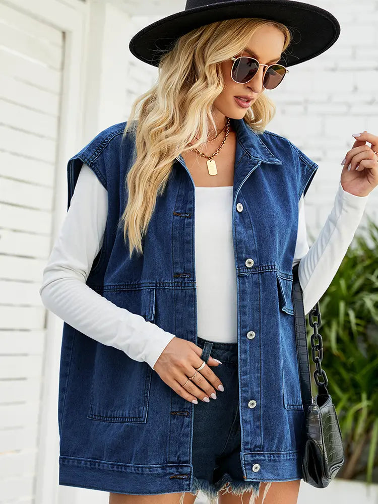 Trendy mouwloos denim vest