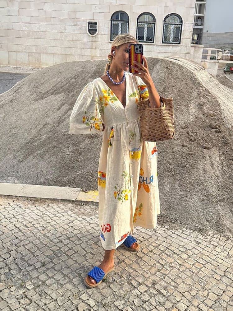 Unique Holiday Folk Floral Print Puff Sleeve Midi Dress Boiilife Unique Holiday Folk Floral Print Puff Sleeve Midi Dress Boiilife