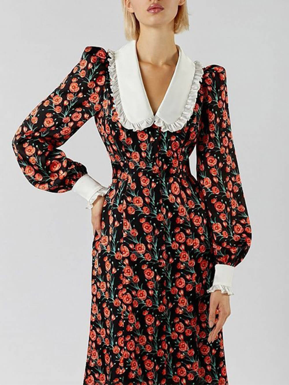 Robe midi imprimée à col de poupée