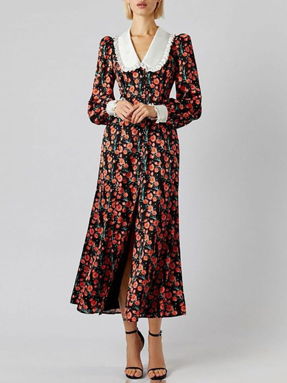 Robe midi imprimée à col de poupée