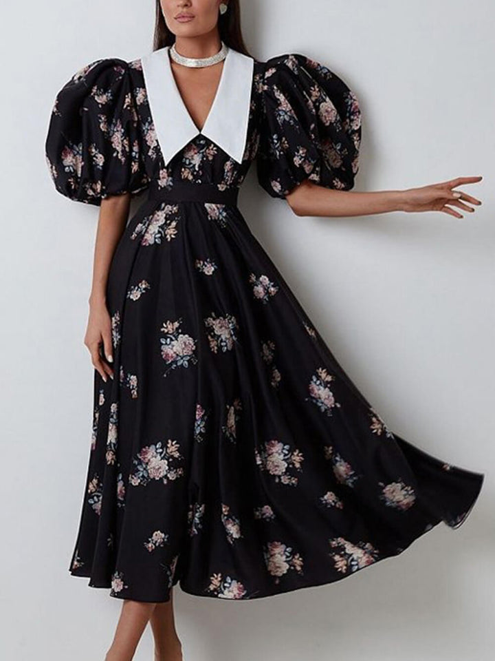 블랙 프렌치 맥시 인형 칼라 미디 드레스