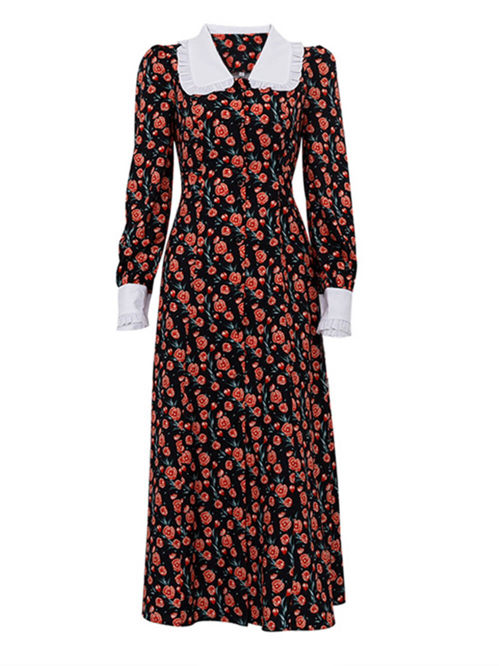 Robe midi imprimée à col de poupée