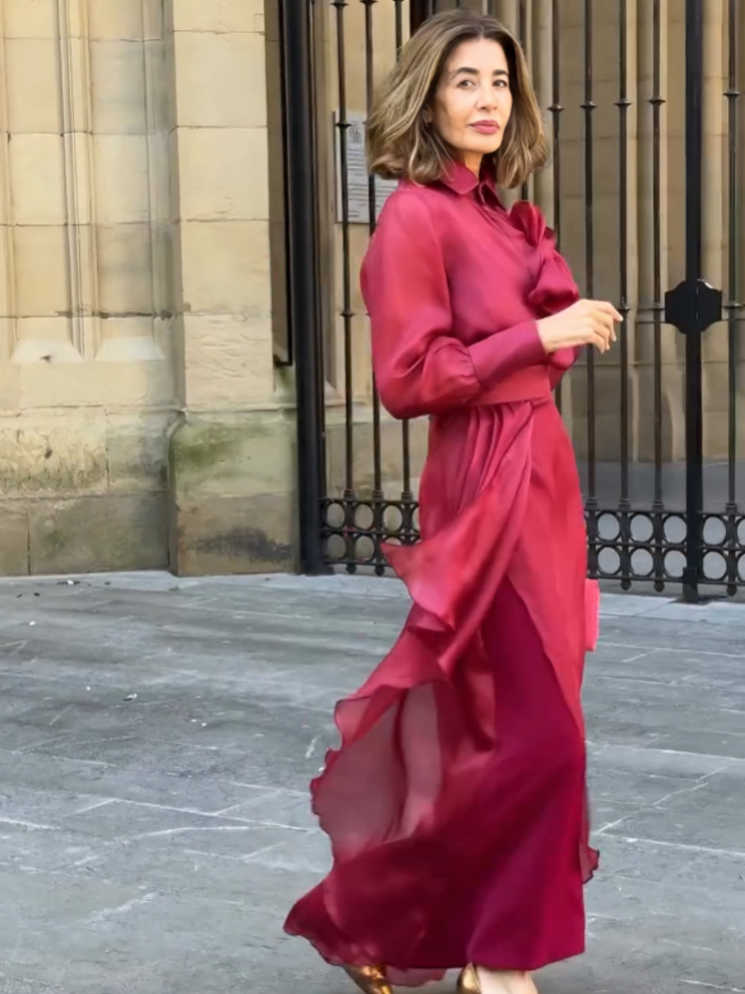 Red Satin Flowing Skirt Set