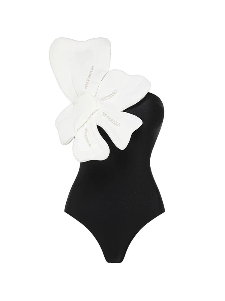 3D Floral Pearl One-Piece Swimsuit