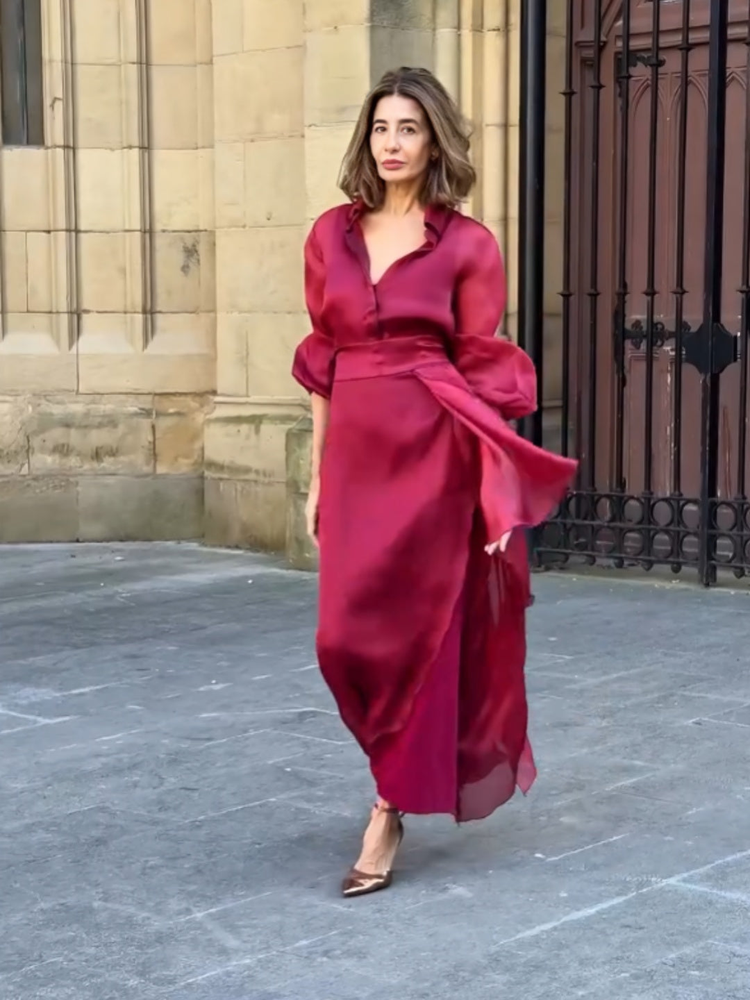 Red Satin Flowing Skirt Set