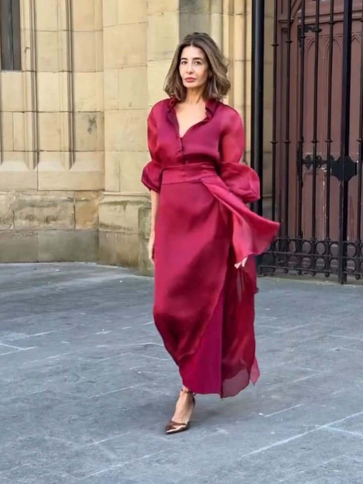 Red Satin Flowing Skirt Set