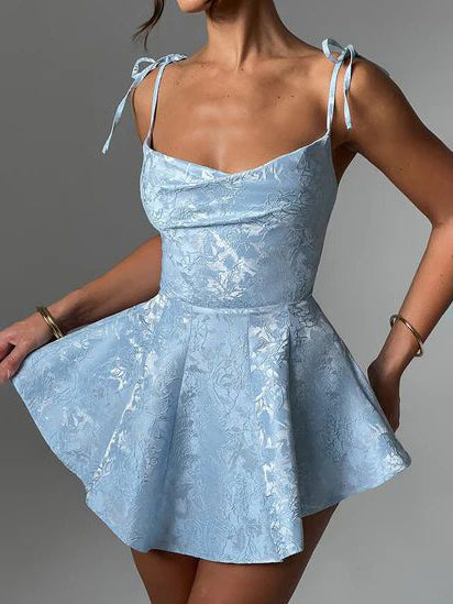 Jacquard Texture Suspender Slimming A-Hem Mini Dress