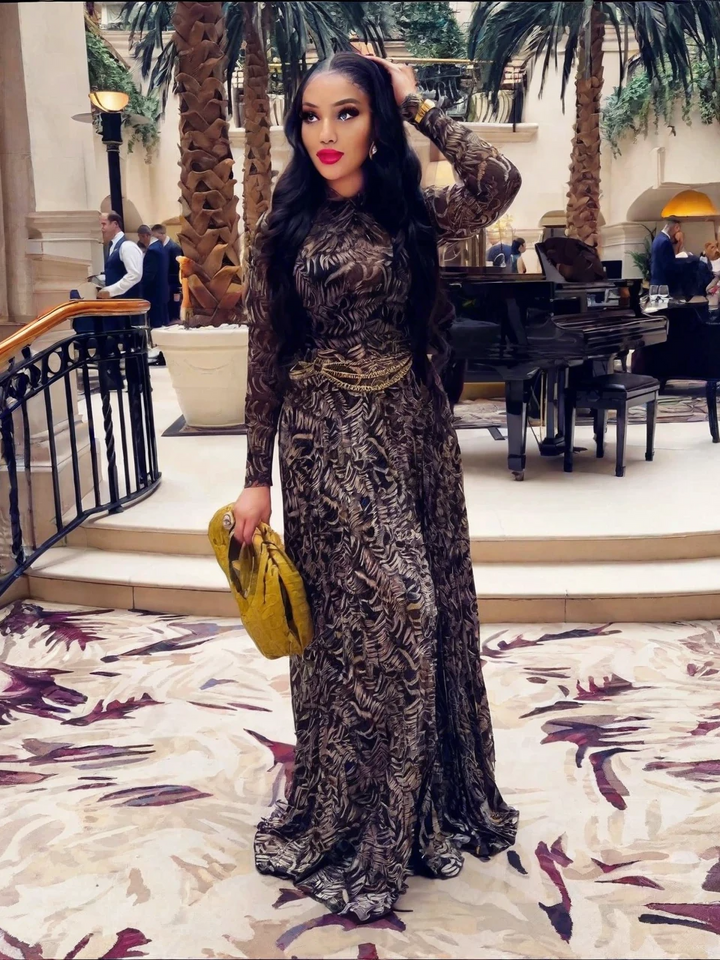 Brown Sheer Mesh Slim-Fit Maxi Dress