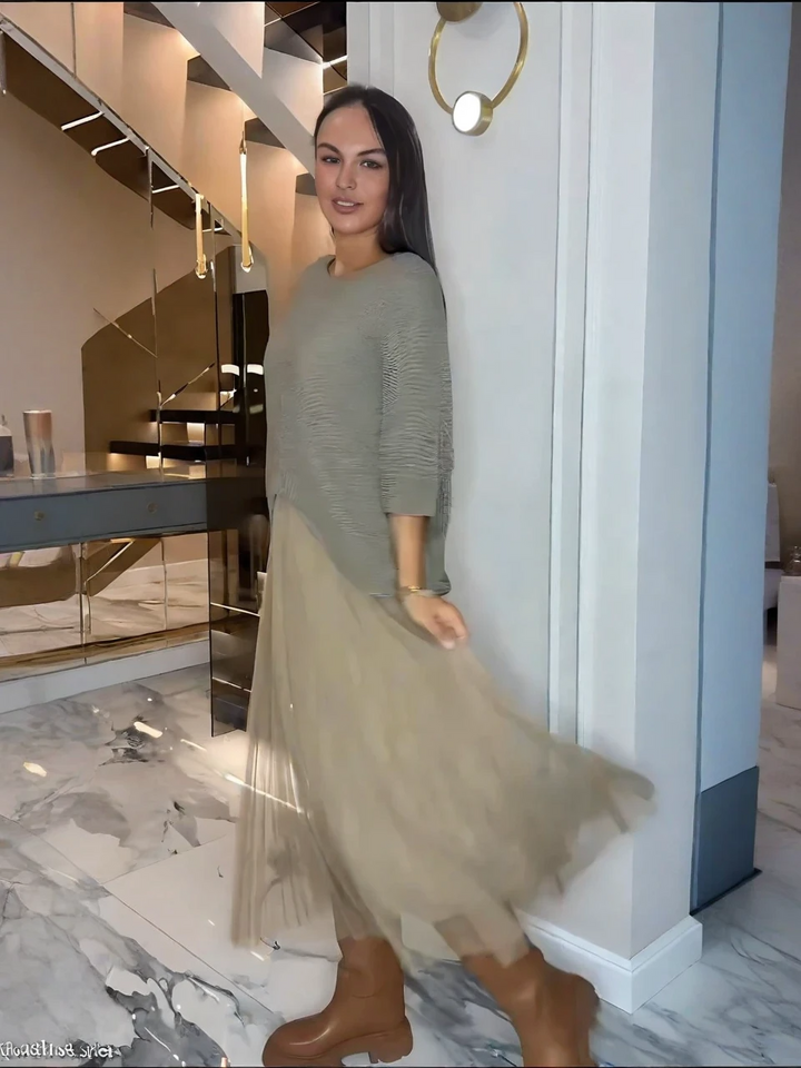 Sleeveless Mesh Dress & Oversized Knit Top Set