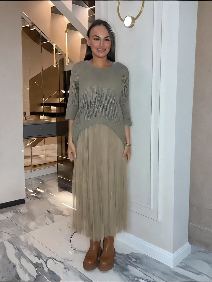 Sleeveless Mesh Dress & Oversized Knit Top Set