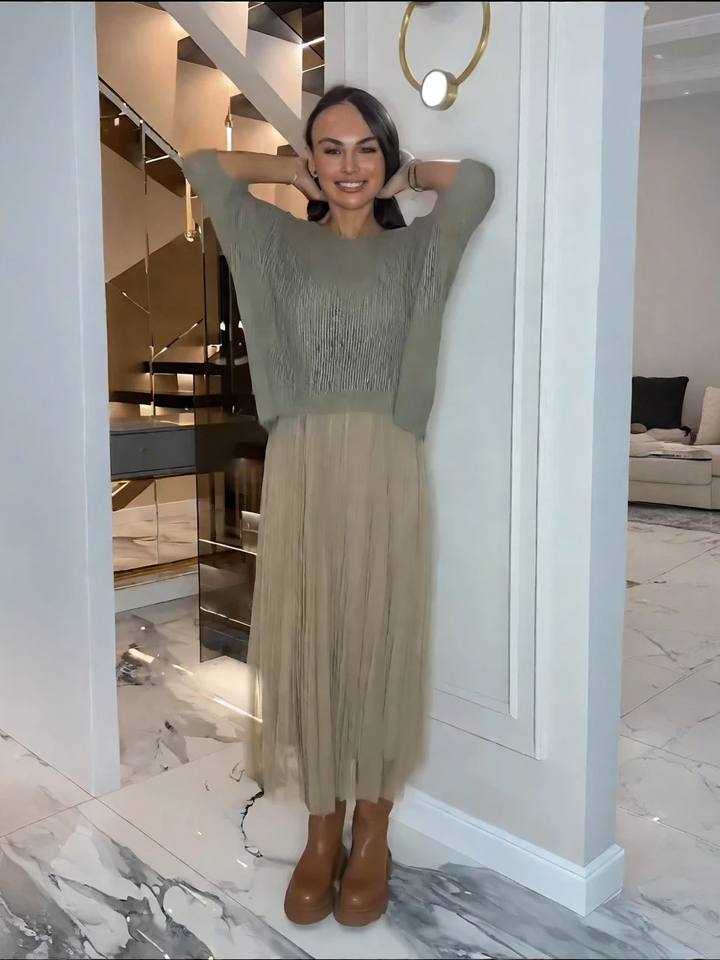 Sleeveless Mesh Dress & Oversized Knit Top Set