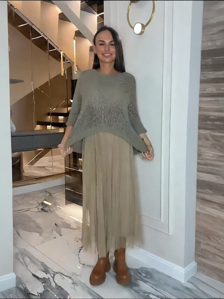 Sleeveless Mesh Dress & Oversized Knit Top Set