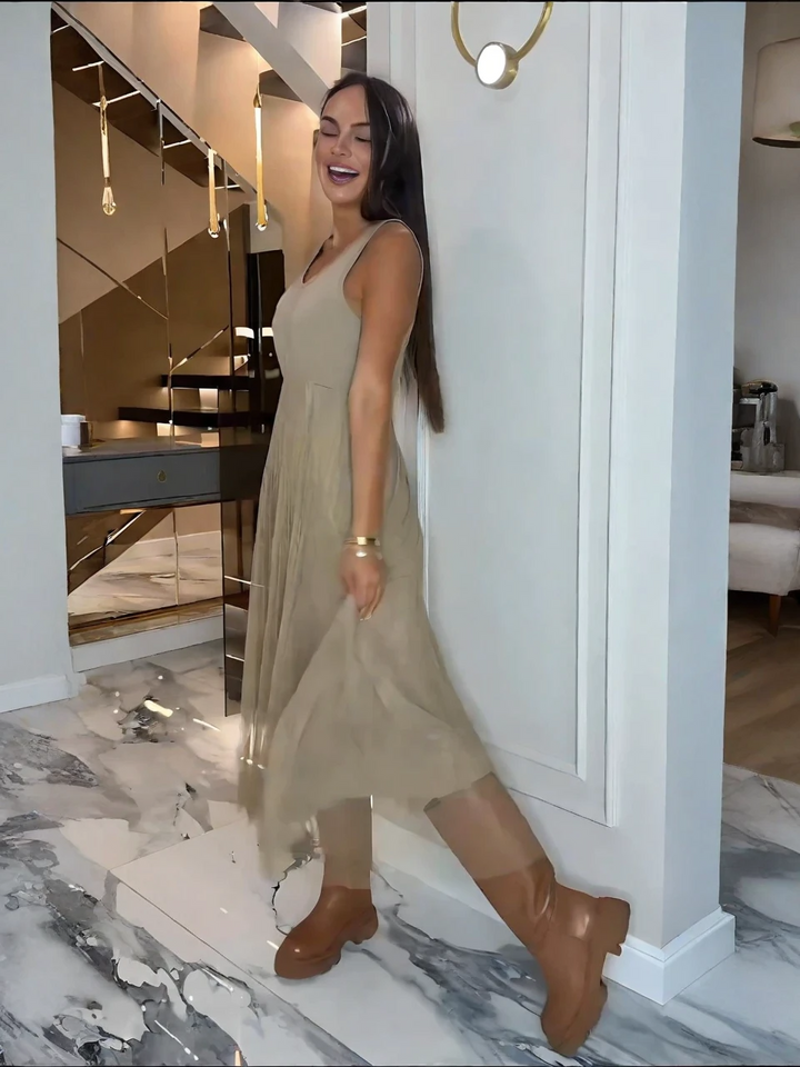 Sleeveless Mesh Dress & Oversized Knit Top Set