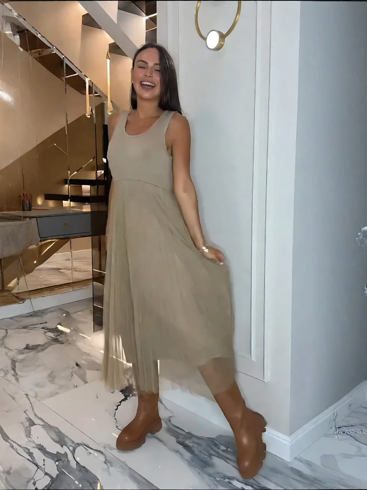 Sleeveless Mesh Dress & Oversized Knit Top Set