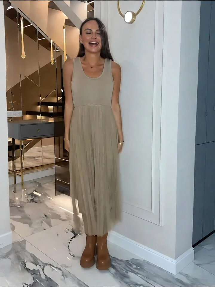 Sleeveless Mesh Dress & Oversized Knit Top Set