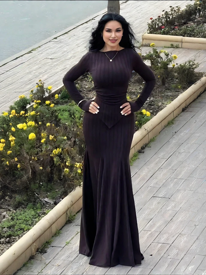 Long-Sleeve Ribbed Knit Mermaid Dress