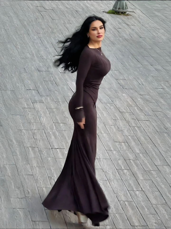 Long-Sleeve Ribbed Knit Mermaid Dress