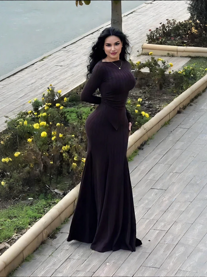 Long-Sleeve Ribbed Knit Mermaid Dress