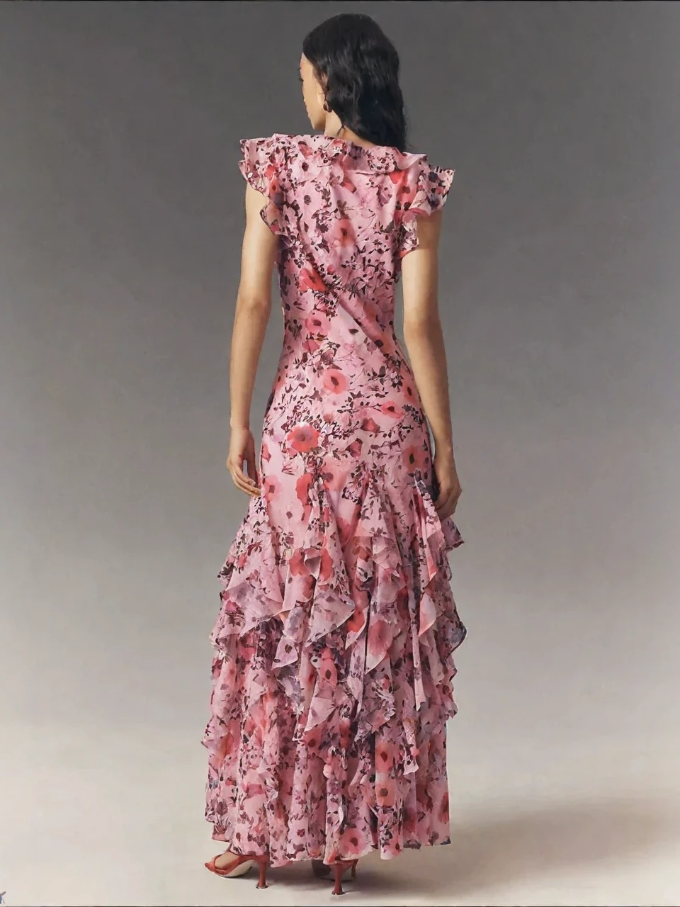 Pink Floral Ruffled Maxi Dress