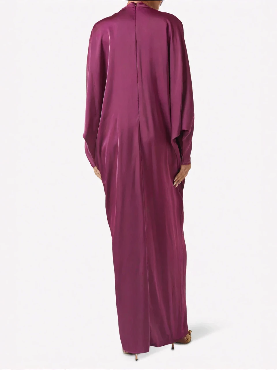 Robe longue col en satin magenta satiné