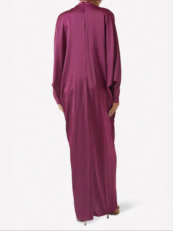 Robe longue col en satin magenta satiné
