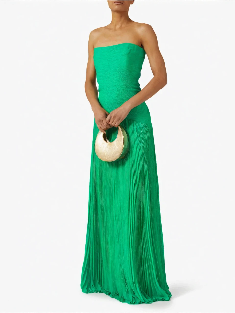 Rochie formală fără bretele plisată, culoarea smarald