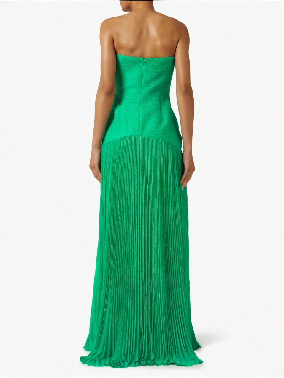 Rochie formală fără bretele plisată, culoarea smarald