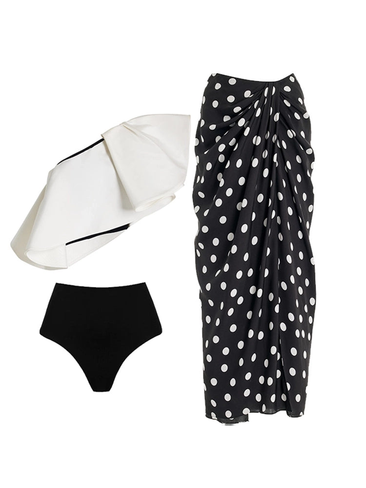 Set ng Bikini na may Palda na May Polka Dot Wrap