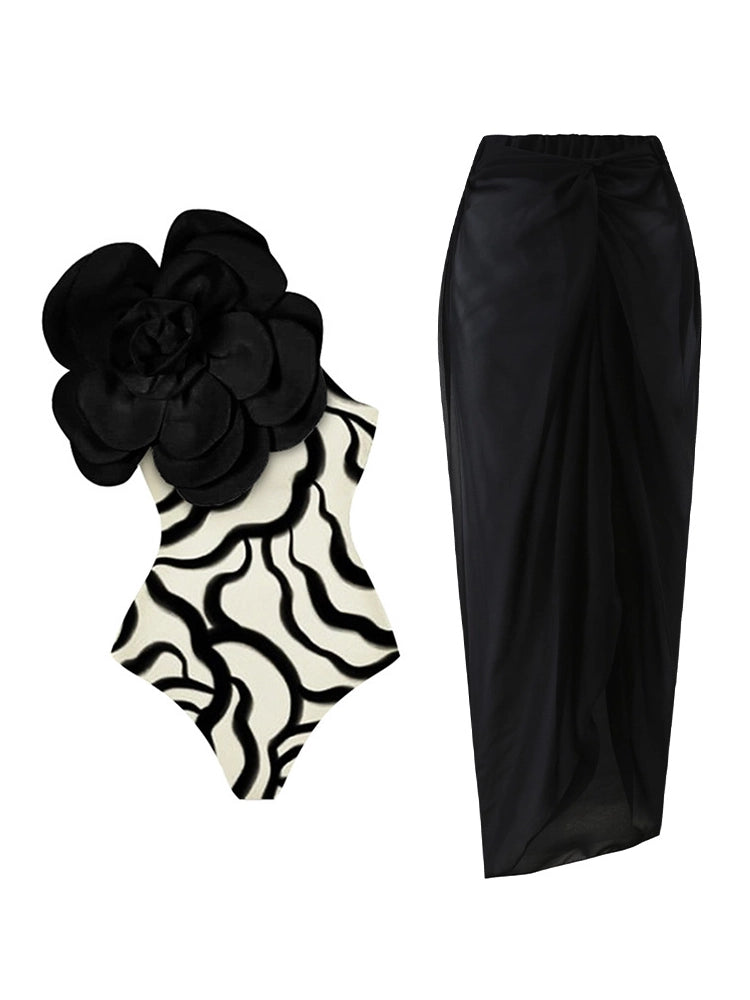 Costum de baie întreg cu model floral 3D