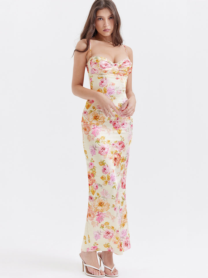 Robe longue fleurie ivoire