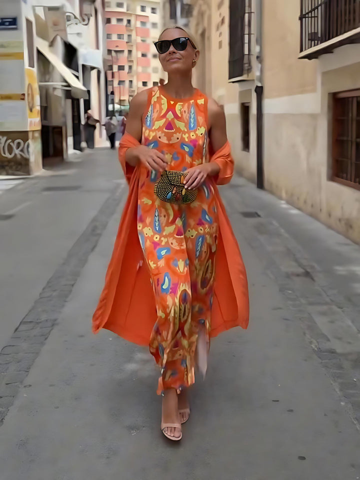 Bohemian Printed Maxi & Cardigan Set