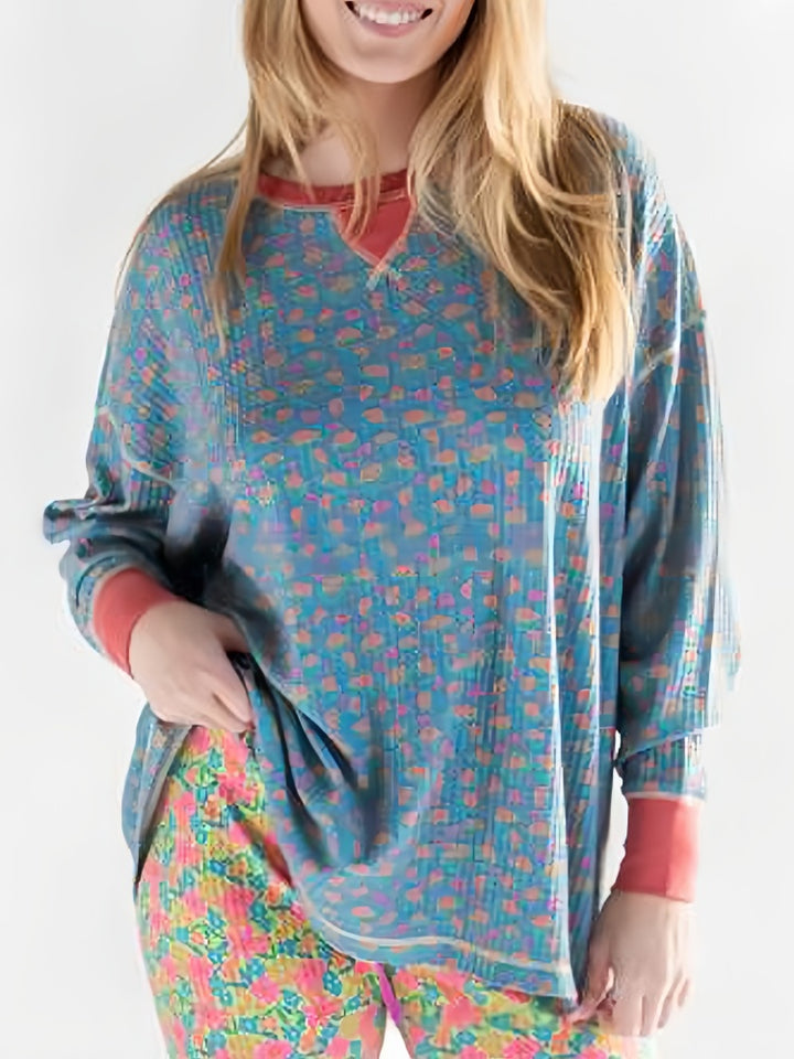 Waffle Print Long Sleeve Sweatshirt