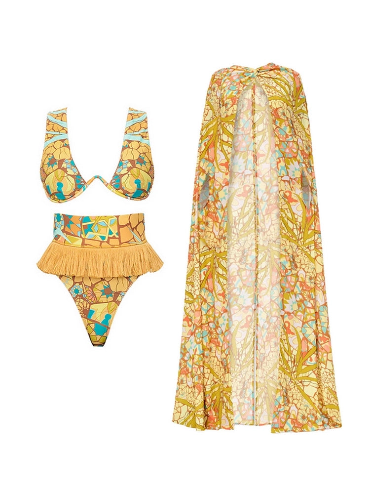 Set ng Bikini na may Boho Tassel at Tribal na Disenyo