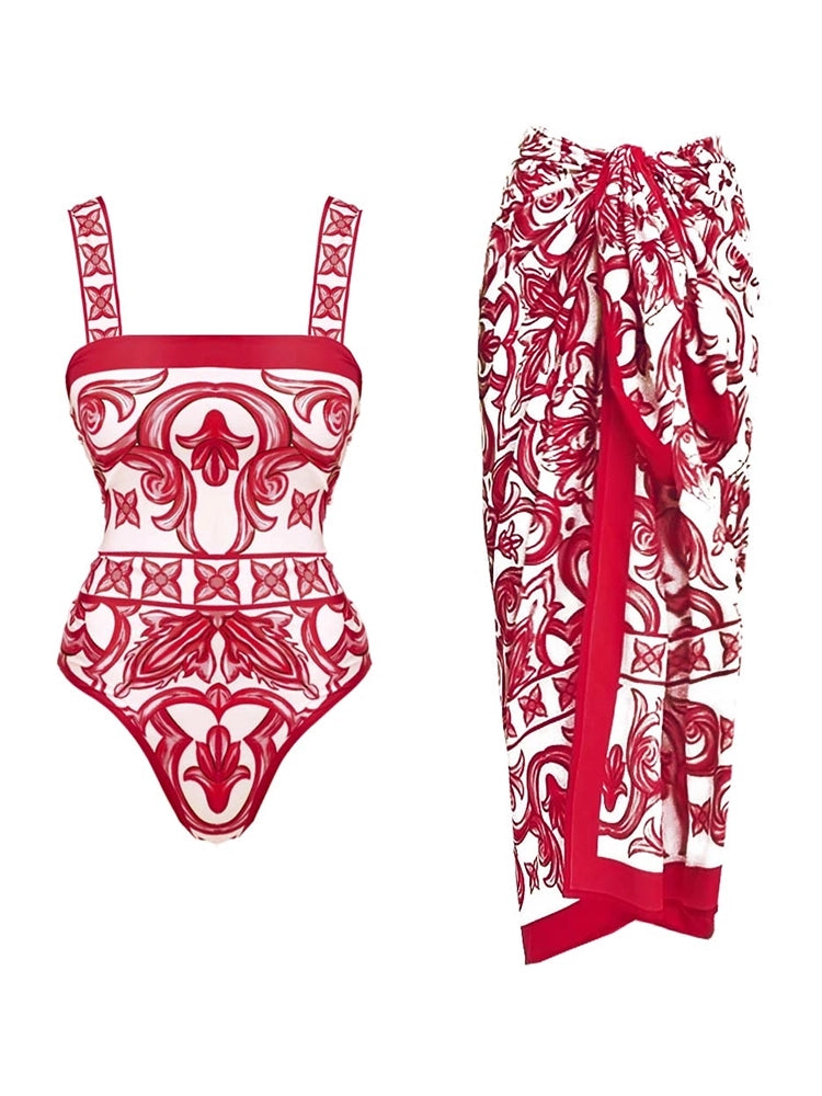 Ensemble maillot de bain une pièce à imprimé ethnique