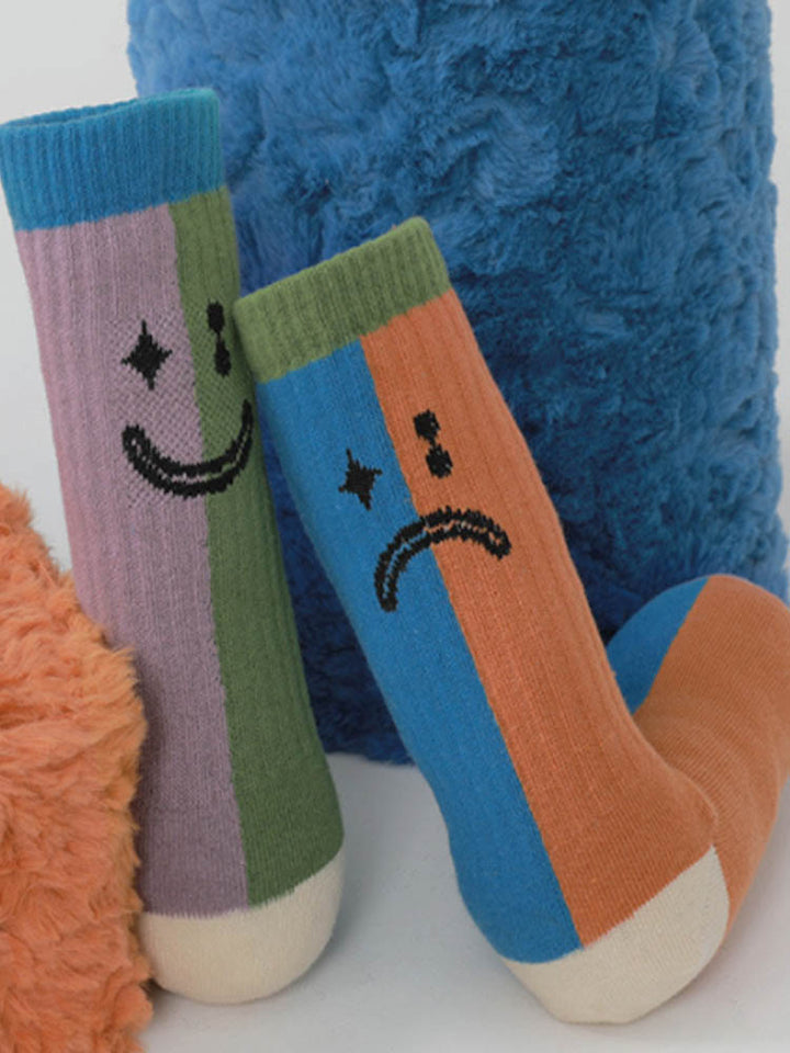 Chaussettes asymétriques en coton à blocs de couleurs