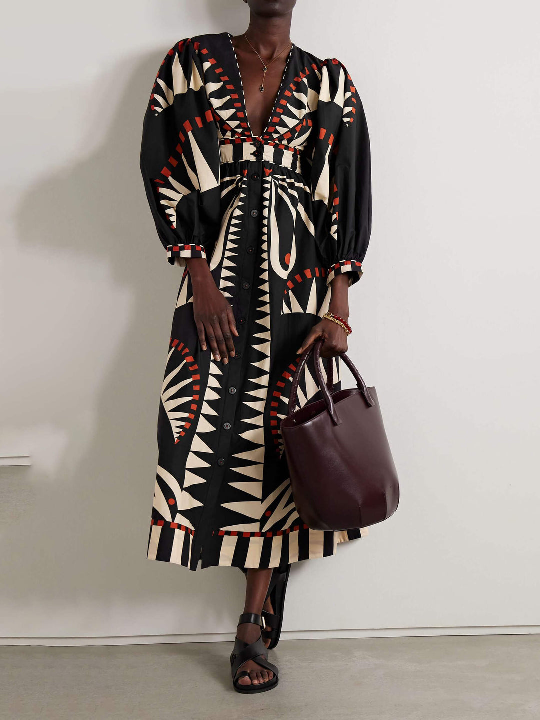 Unik Coconut Jungle Print Puff Sleeve Long Midi Dress