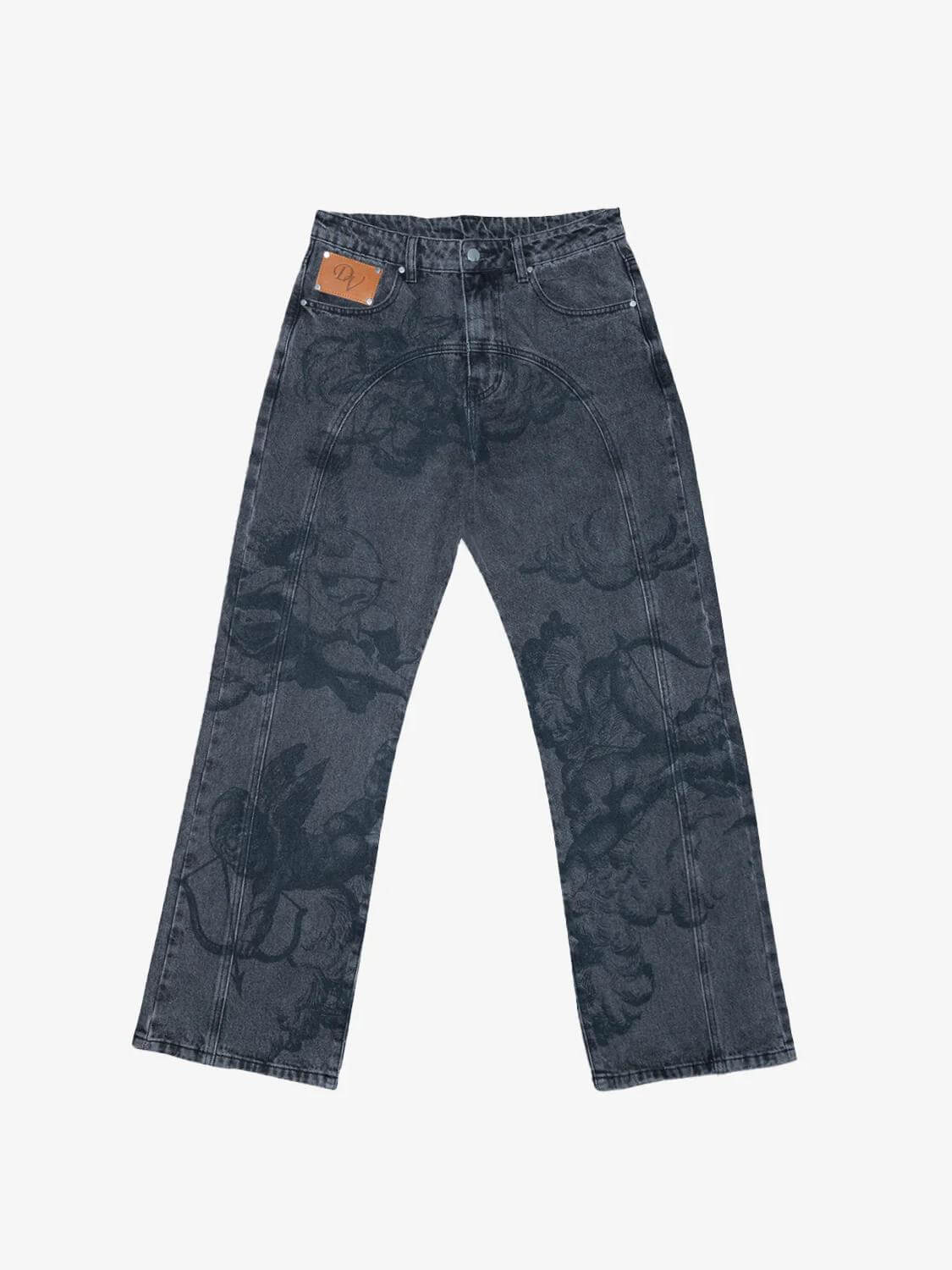 Cupido Print Gewassen Blauwe Jeans